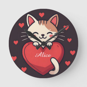 Horloge Ronde Mignon Chat Blanc avec Design de Kawaii Kitty Love