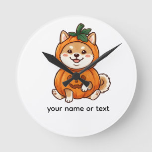 Horloge Ronde Mignon costume de citrouille de Shiba Inu Hallowee