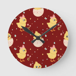 Horloge Ronde Mignon poussin de Pâques avec motif transparent à