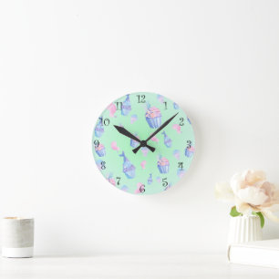 Horloge Ronde mignonne cupcake Sweet sirène fête d'anniversaire 