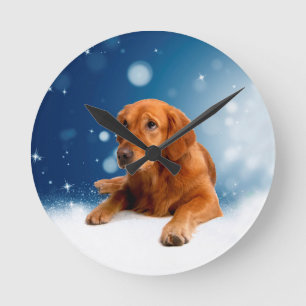 Horloge Ronde Mignonne Golden Retriever Chien assis dans les éto
