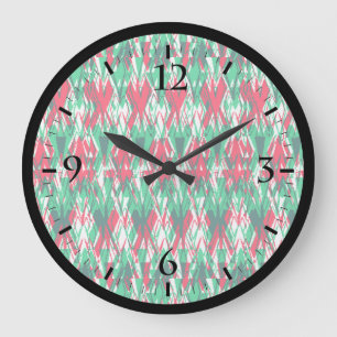 Horloge Ronde Mignonne rouge vert abstrait aztèque motif grande 