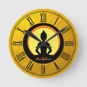 Horloge Ronde Mindfult & Bouddha Méditation d'or / Bouddhisme