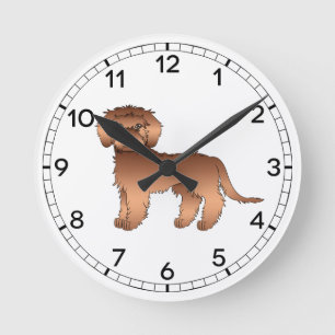 Horloge Ronde Mini Goldendoodle rouge mignon chien de dessin ani