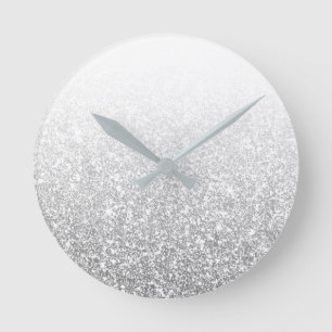 Horloge Ronde Minimal gris blanc bleu blanc scintillant argenté