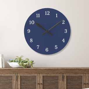Horloge Ronde Minimaliste Bleu Nuit Et Chiffres Blancs