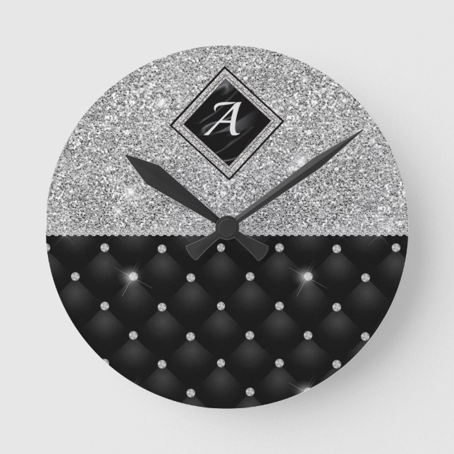 Horloge Ronde Minuscule cristal argent noir monogramme diamant é (Recto)