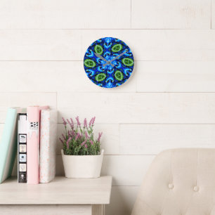 Horloge Ronde Modèle Floral bleu Abstrait