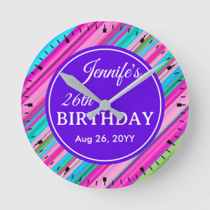 Horloge Ronde Modèle personnalisé d'anniversaire à motif rayures