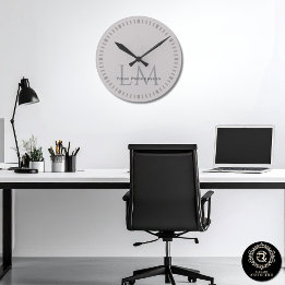 Horloge Ronde Modern Taupe Gray Monogram Office Decor