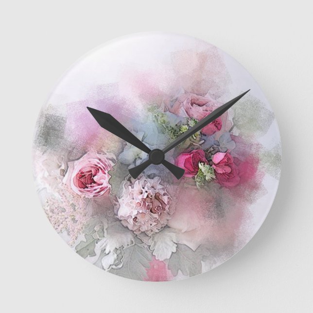 Horloge Ronde Modern Watercolor Roses Flowers (Recto)