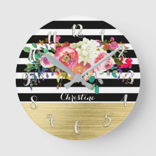 Horloge Ronde Moderne, audacieux, éclatant, floral, aquare