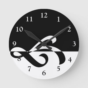 Horloge Ronde Moderne Black and White Flouring