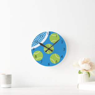Horloge Ronde Moderne Blue Court Tennis Ball Racket