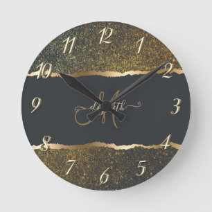Horloge Ronde Moderne Élégant Monogramme Touche Or