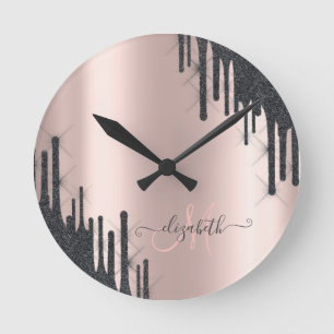 Horloge Ronde Moderne Monogramme Rose Gold Pailletant Gouttes No