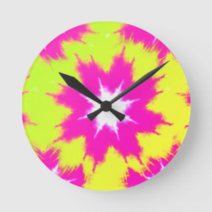 Horloge Ronde Moderne Rose éblouissant vert Jaune teinture à tar