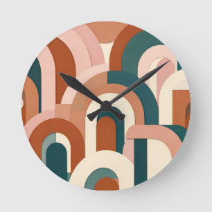 Horloge Ronde Moderne Terre Cuite Rose Téâl Géométrique Arche