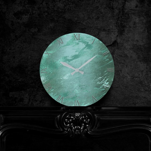 Horloge Ronde Molten Jade | Marbre de luxe Emerald Green (Créateur téléchargé)