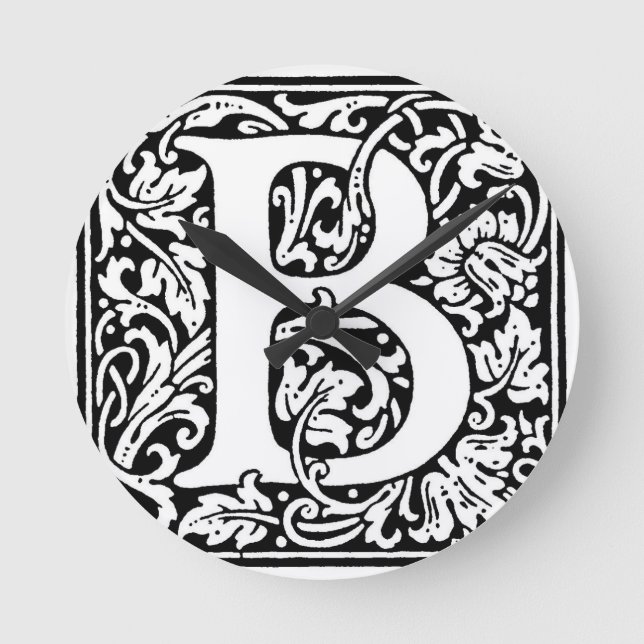 Horloge Ronde Monogramme B initial. Nom customisé Modèle floral (Recto)