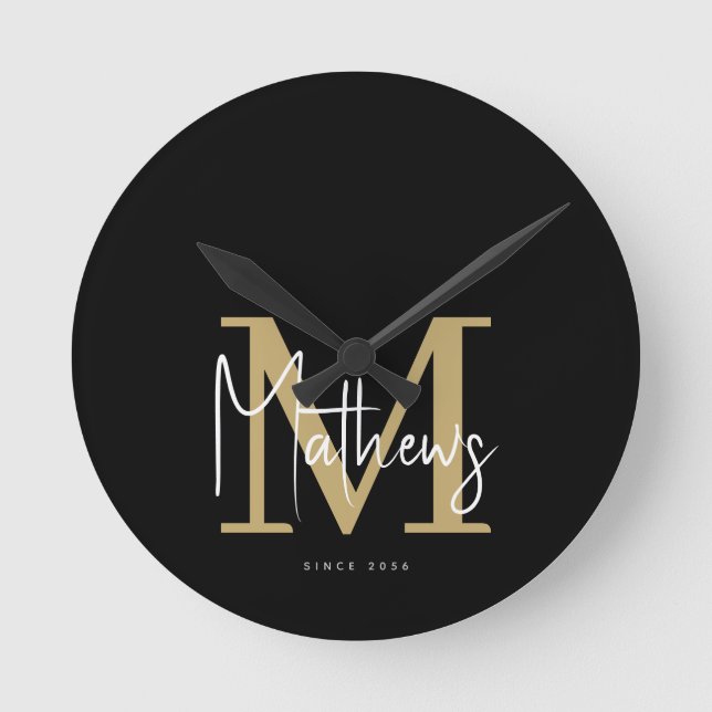 Horloge Ronde Monogramme blanc or moderne Nom de famille (Recto)