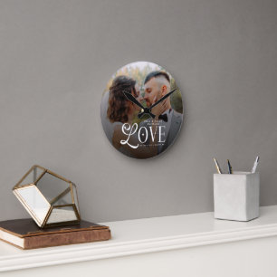 Horloge Ronde Monogramme de couple de photo de mariage personnal