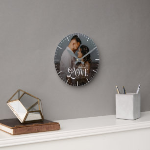 Horloge Ronde Monogramme de couple de photo de mariage personnal