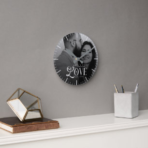 Horloge Ronde Monogramme de couple de photo de mariage personnal