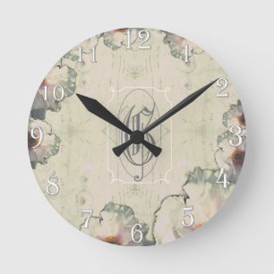 Horloge Ronde Monogramme de pivoine et en bois d'arbre