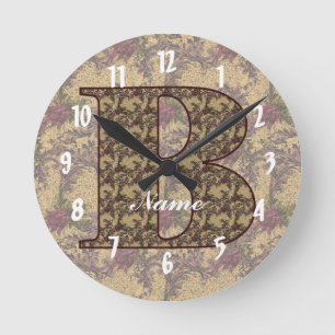 Horloge Ronde Monogramme floral initial B Votre nom Élégant   