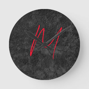 Horloge Ronde monogramme gris unique nom rouge calligraphie init