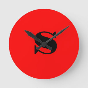 Horloge Ronde Monogramme noir rouge élégant professionnel initia