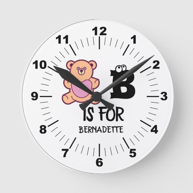 Horloge Ronde Monogramme personnalisé B pour ours drôle animal m (Recto)