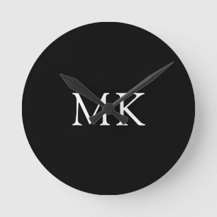 Horloge Ronde Monogramme personnalisé Initiales Noir moderne