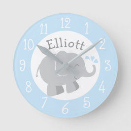Horloge Ronde Monogramme personnalisé moderne bleu et gris éléph