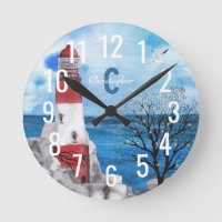 Monogramme Rouge et Bleu Phare Aquarelle Art