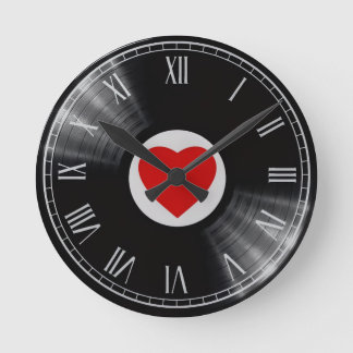 Horloge Ronde Montre disque vinyle et éléments musicaux