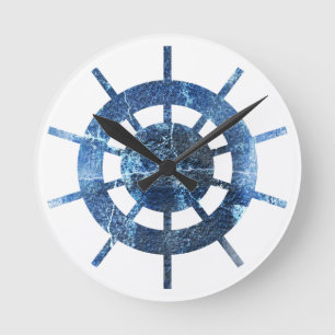 Horloge Ronde Montre en métal rouille Helm Navire Bleu