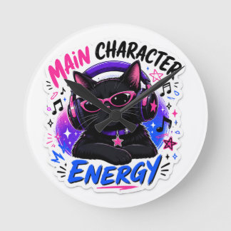 Horloge Ronde Montre pour amateur de musique chat noir à l'énerg