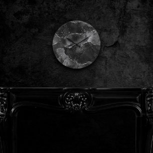 Horloge Ronde Moody Agate Onyx Black Silver Vampy Goth Parties