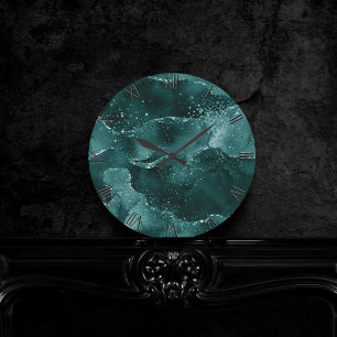 Horloge Ronde Moody Agate Turquoise Vert Malachite Riche Joyau