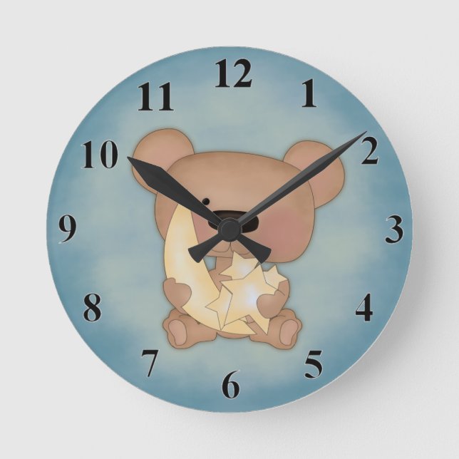 Horloge Ronde Moon and Stars Bear Wall Clock (Recto)