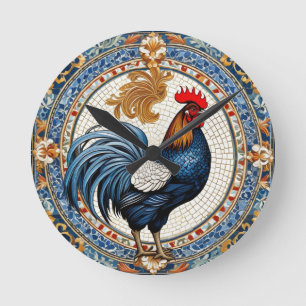Horloge Ronde Mosaïque du coq de l'horloge murale