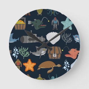 Horloge Ronde Motif 1 d'habitants d'océan