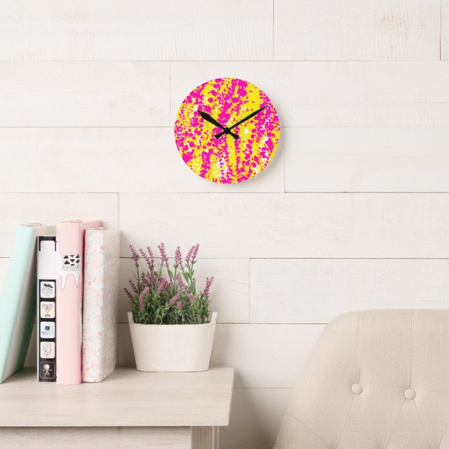 Horloge Ronde Motif à bec rose et jaune (Salle de lecture)