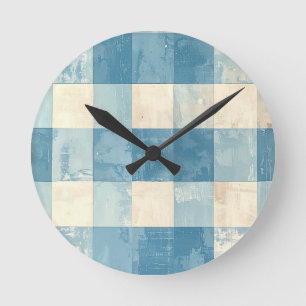 Horloge Ronde Motif à carreaux bleu et crème