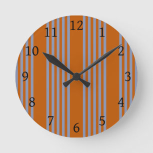 Horloge Ronde Motif à cinq bandes bleu-gris et orange brûlé