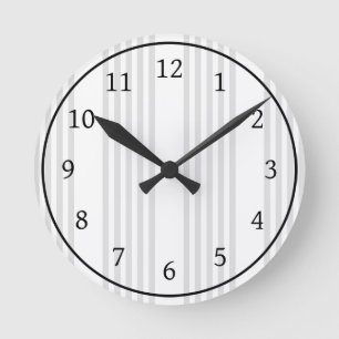 Horloge Ronde Motif à cinq bandes gris clair et blanc