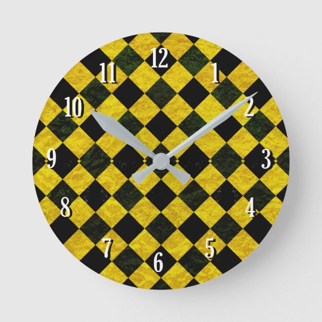 Horloge Ronde Motif à damiers noir et jaune (Recto)