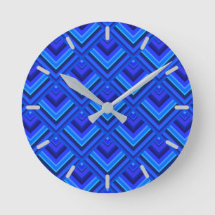 Horloge Ronde Motif à échelle à bandes bleues